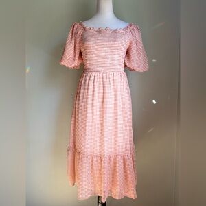Peach cream Checkered Off-Shoulder Maxi Dress cottage core‎ boho medium